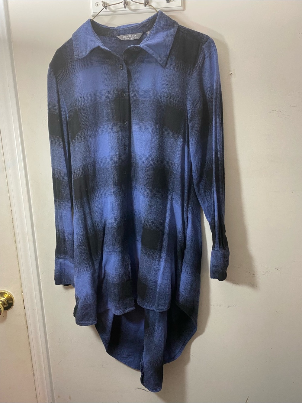 Lisa Rinna Collection Navy and Black Plaid Shirt